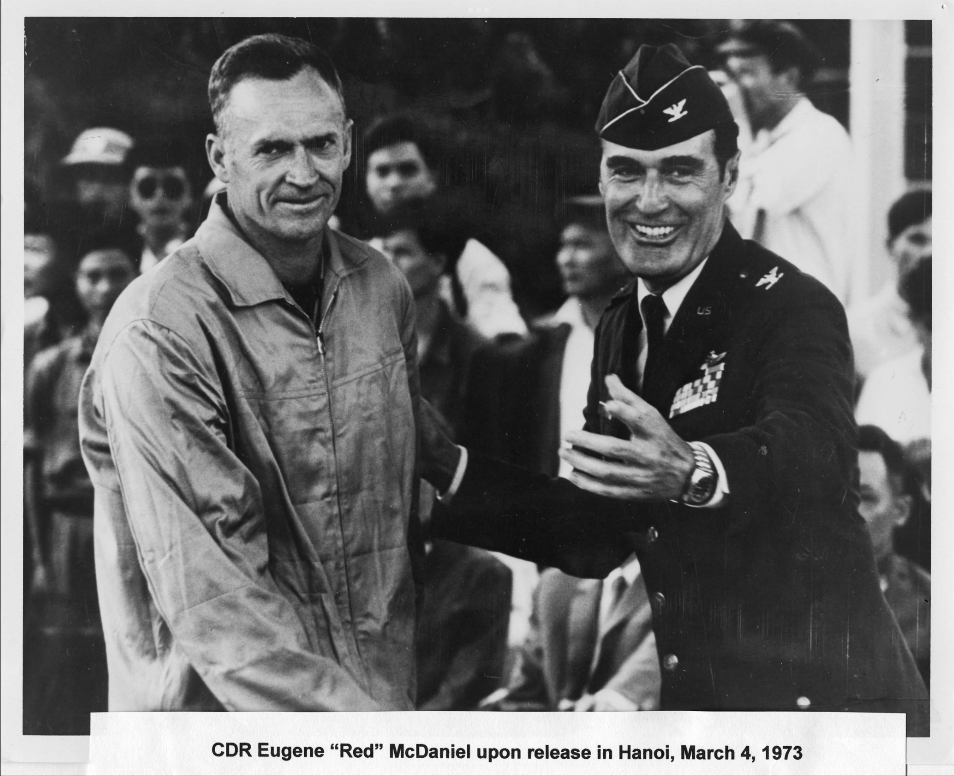 Commander Eugene Red McDaniel upon his release in Hanoi, March 4, 1973, after six years as a POW