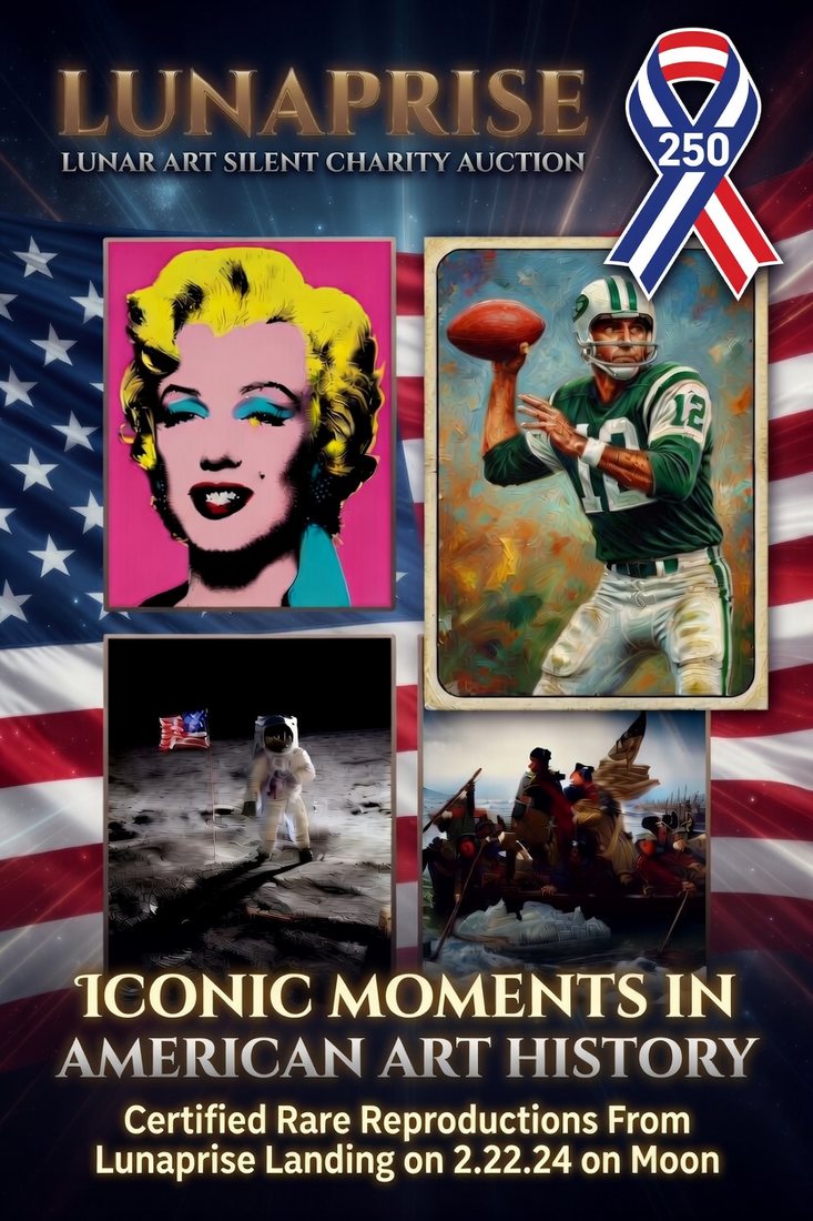 Lunaprise lunar art silent charity auction — iconic moments in American art history, certified rare reproductions connected to the Moon landing