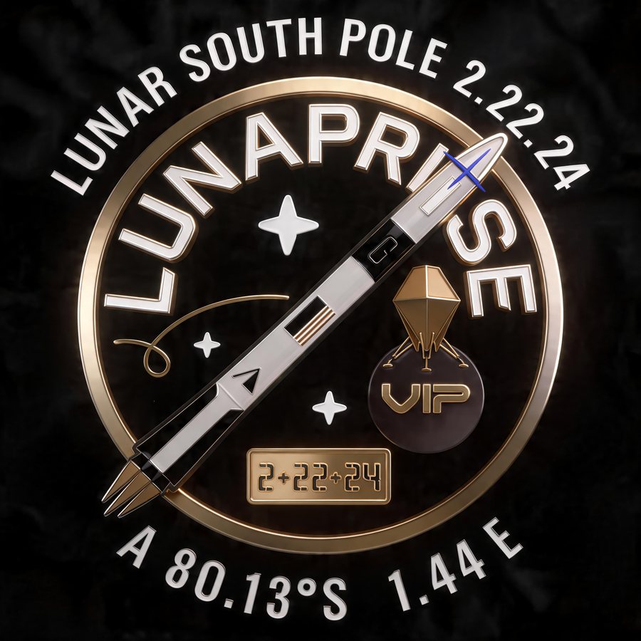 Lunaprise lunar south pole mission emblem, landed February 22, 2024